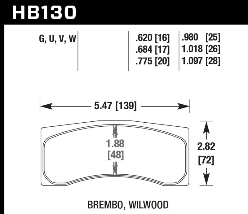 Hawk Universal Brembo DTC-70 Race Brake Pads Thickness 1.018