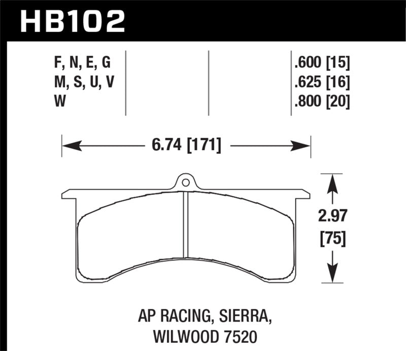 Hawk AP Racing 6 / Sierra/JFZ / Wilwood 7520 DTC-70 Race Rear Brake Pads