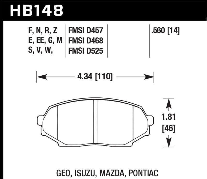 Hawk 90-93 Mazda Miata 1.6L Base Front ER-1 Brake Pads